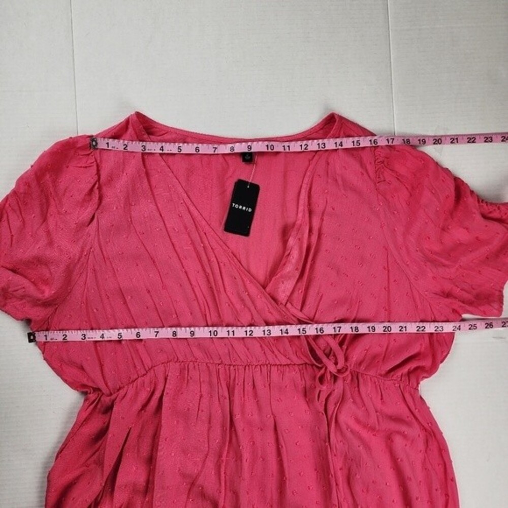 Torrid Midi Dress Plus Size 2X Pink Swiss Dot Faux Wrap Boho Romantic NWT - Picture 7 of 15